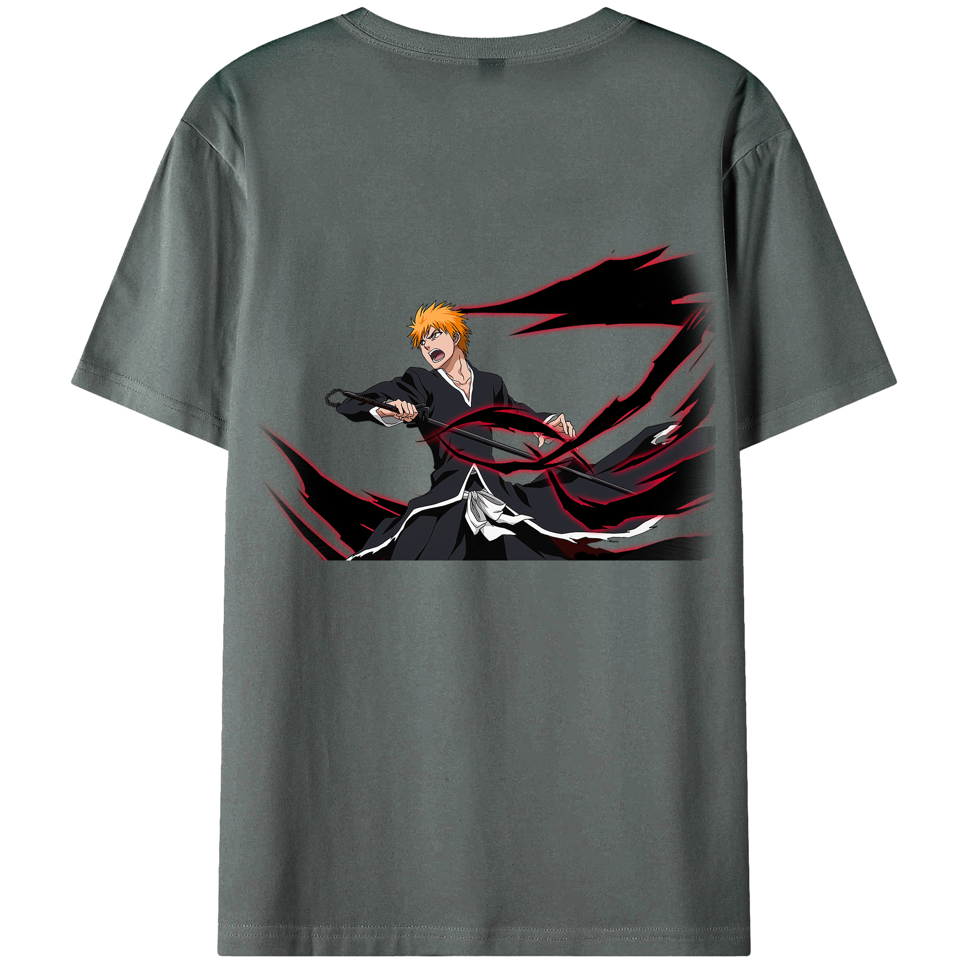 （画像用） ブリーチ 黒崎一護（くろさき いちご）BLEACH Kurosaki Ichigo 綿100％ メンズ半袖Tシャツ（バックプリント） 通気性